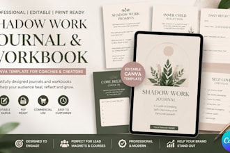 design self help, shadow work journal, workbook, and editable canva lead magnet