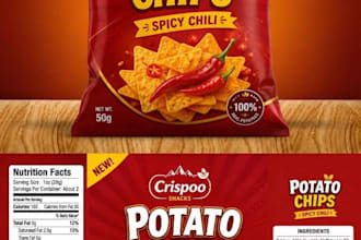 create eye catching chips, snack and cream product packaging design with mockup