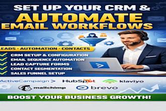 setup your CRM, automate email workflows, lead captured, contact segmentation