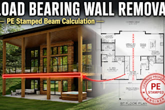 design beams and provide permit ready calcs for load bearing wall removal