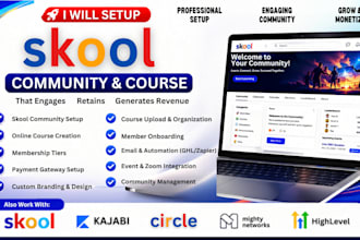 setup skool community, skool online course, kajabi, ghl community manager
