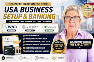 create USA bank for llc owner, setup wise, mercury, payoneer, llc formation