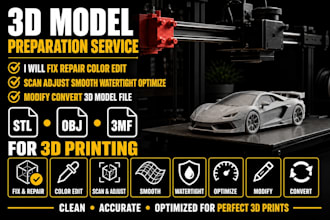 fix repair color scan adjust modify convert 3dmodel file stl obj for 3d printing