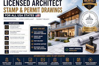 provide licensed architect pe stamp and city permit drawings in USA