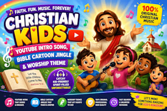 create christian kids youtube intro song, bible cartoon jingle and worship theme