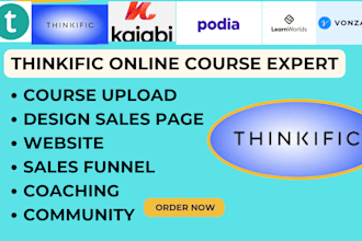 upload, setup online course website on thinkific, community, coaching, thinkific