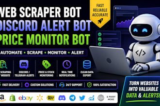 build python web scraping bot, web monitor bot, data scraper bot, alert bot