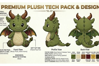 design custom plush reference sheet tech pack stuffed animal toy ych concept