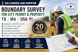 do tx ma USA licensed land surveyor boundary survey for city permit and property