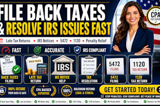file back taxes, late returns, irs notices, 5472, 1120 resolve penalties CPA