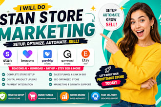 do stan store marketing, etsy SEO, payhip and beacons ai setup