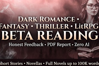 beta read your dark romance, fantasy, thriller, litrpg, erotica or scifi book
