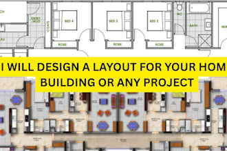 design a layout for house room hotel office and industry