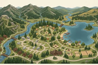 illustrate scenic campground maps and adventure tourism maps