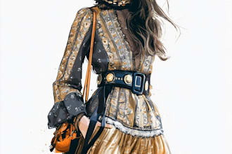 draw a fashion illustration in a classic vintage style