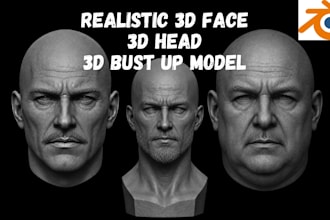 sculpt 3d head realistic 3d face 3d bust 3d character for stl and resin printing