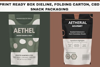 design premium print ready box dieline, folding carton, cbd snack packaging