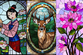 draw classic line art colored art for stained glass art character or image