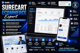 design modern surecart ecommerce stores with checkout setup and payment systems