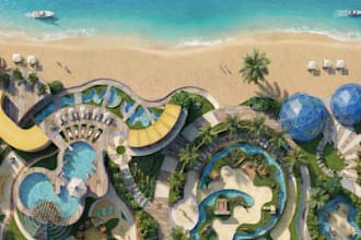 create 3d lowres beach resort concept design for stunning visualizations