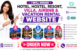 build hotel hostel resort villa airbnb vacation rental godaddy hostinger website