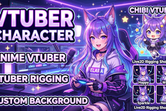 vtuber character, chibi vtuber, anime vtuber, vtuber rigging, vtuber background