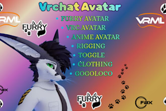 do custom vrchat avatar furry model, 3d vtuber, vr character, vseeface