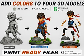 add color to 3d model convert stl to 3mf split model part 2d to 3d