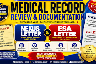 re view medical records and prepare nexus opinion documentation for veterans