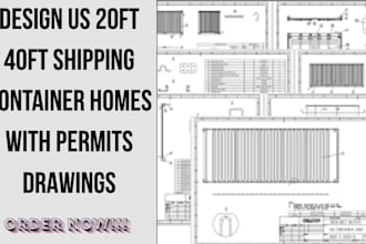 design US 20ft 4oft shipping container homes with permits drawings