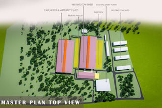dairy farm design, livestock farm layout, poultry farm 3d modeling and rendering