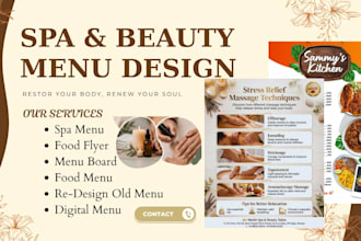 design digital menu, spa menu, food menu, flyers brochure and price list