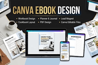 canva ebook design, canva workbook, worksheet, planner, journal, canva cookbook