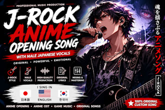 create anime ost, produce a jrock anime opening song with male japanese vocals