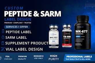 design custom peptide sarm label, vial label supplement product label design