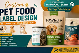 design pet product label packaging dog treat pounch cat food label branding