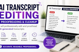 professionally edit and proofread ai generated transcripts