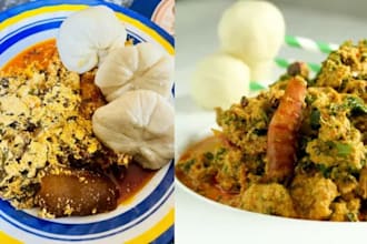 prepare semo and egusi soup with peppered meat