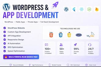 develop modern wordpress websites, public apps, custom private apps