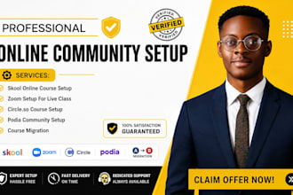 build your podia website, skool or circle so community with online course setup