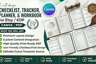 design KDP journal, canva journal, kdp planner, checklist, workbook for etsy KDP