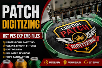 do patch digitizing embroidery digitizing logo to dst pes exp