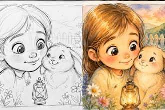create watercolor children book illustrations for kids stories