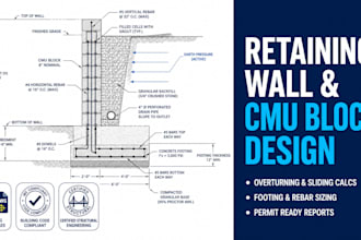 design retaining wall concrete block structural engineer calculation report