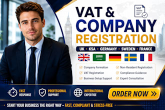 do vat and company registration in UK ksa germany sweden and france