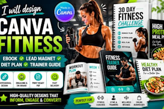 design canva fitness ebook, lead magnet, diet plan, trainer guide