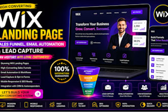 build wix landing page, sales funnel, email automation and lead capture