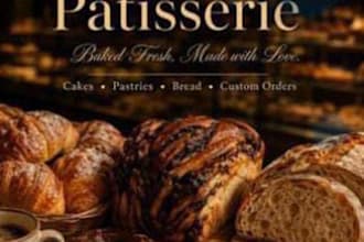 design luxury bakery poster for karachi cake shop and pastry menu