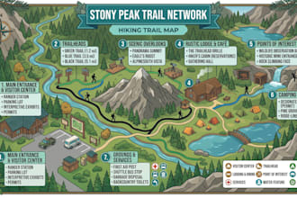 design custom hiking maps, park layout, and outdoor exploration navigation maps