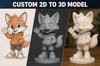 convert 2d image to 3d cartoon toy model stl file ready for quality 3d printing